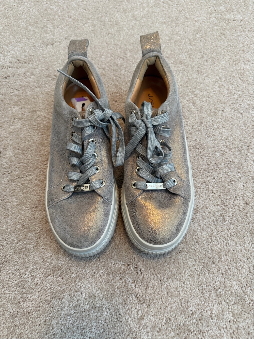 J Slides Silver Metallic Lace-Up Sneakers